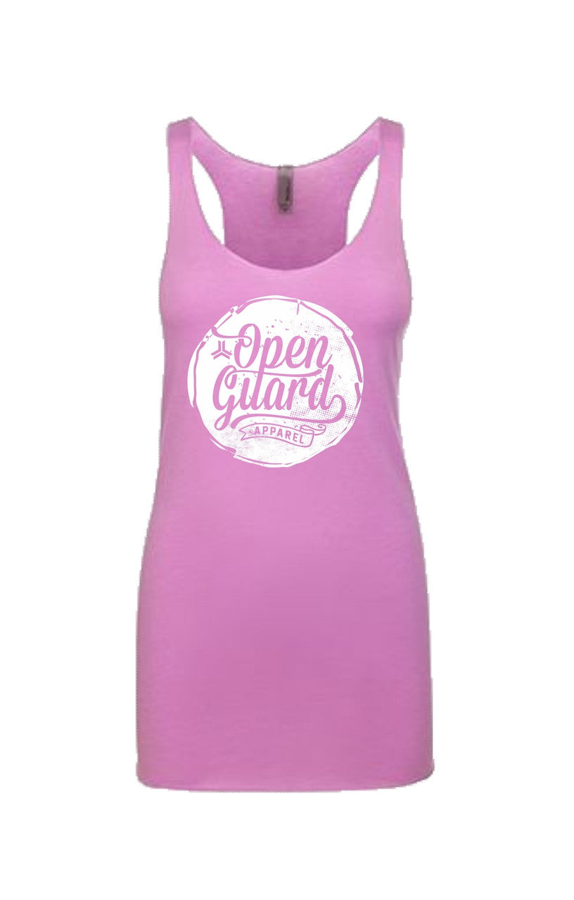 Female Open Guard Apparel Circle Flow Tank in Pink and White Ink. Available at www.openguardapparel.com