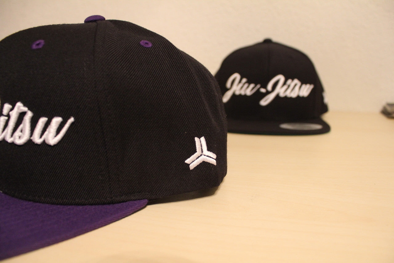 Open Guard Apparel Black and Purple Jiu Jitsu Cursive Hat Snapback style.