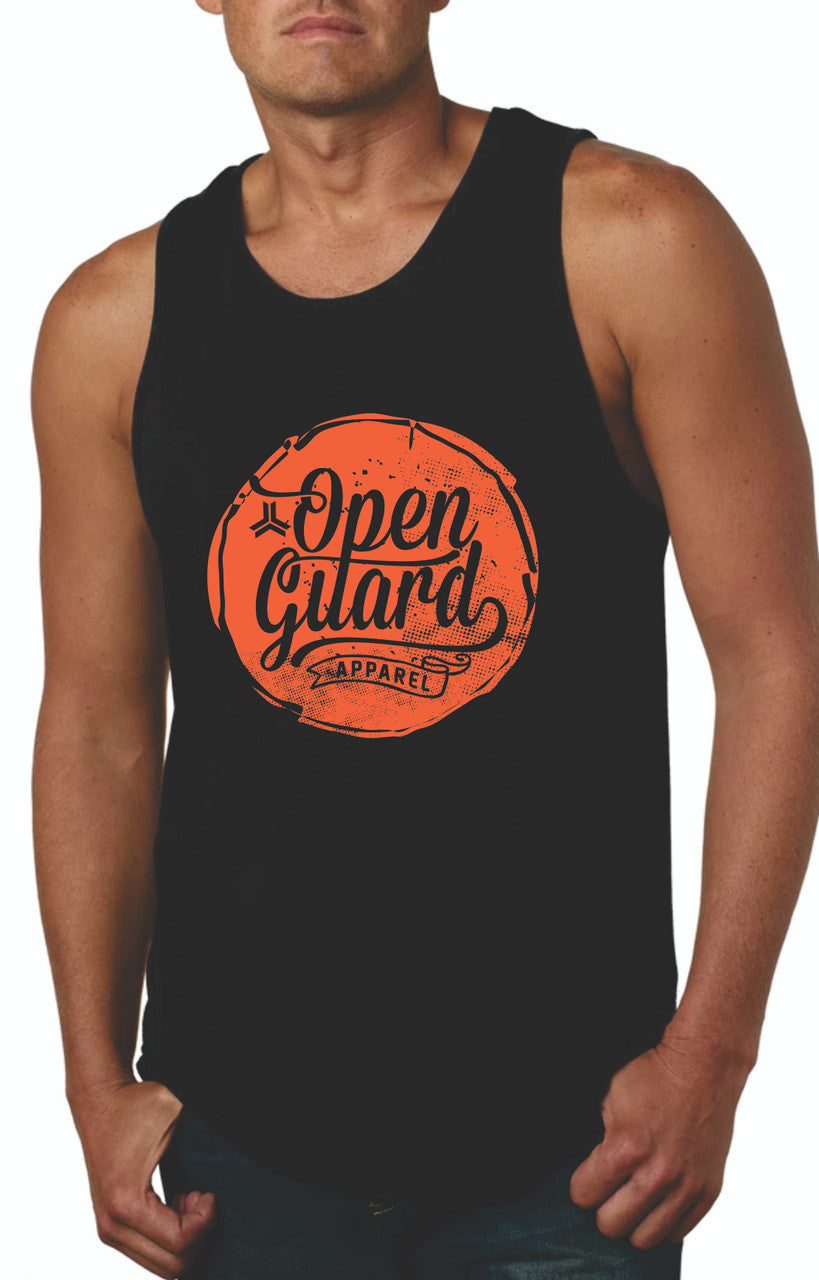 Open Guard Apparel Circle Flow Tank in Black and Orange Ink. Available at www.openguardapparel.com