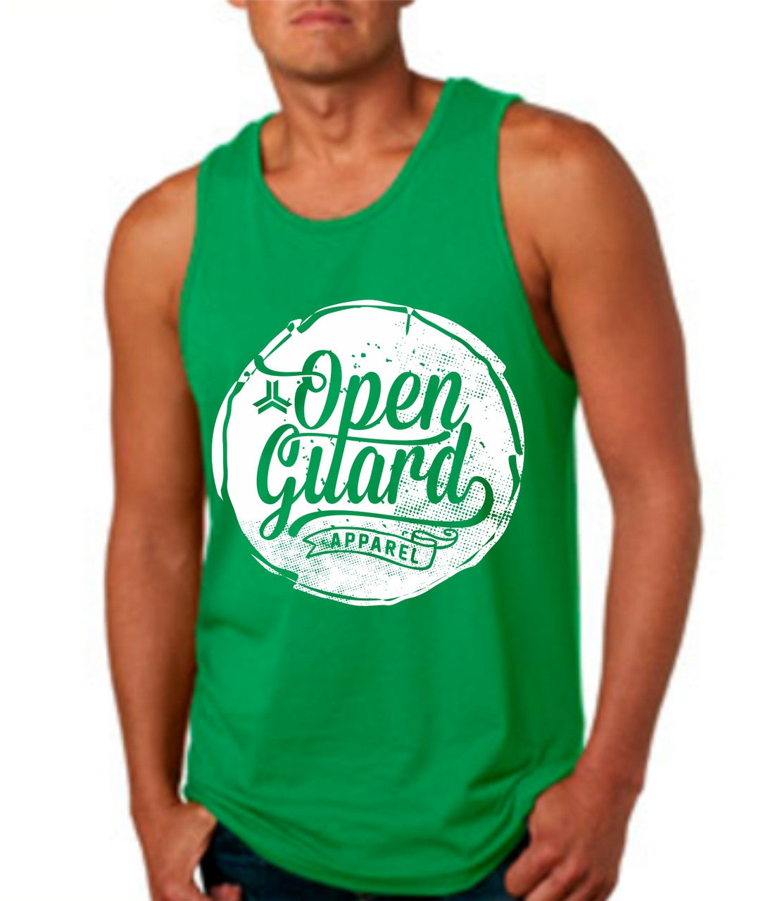 Open Guard Apparel Circle Flow Tank in Green and White Ink. Available at www.openguardapparel.com