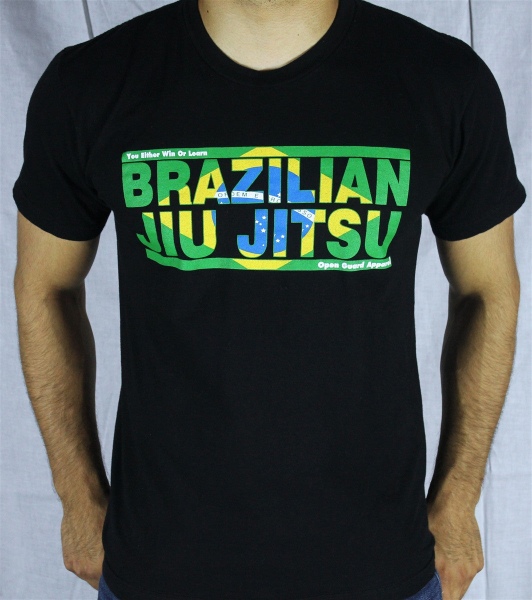 Brazilian Flag T-Shirt you either win or learn open guard apparel.