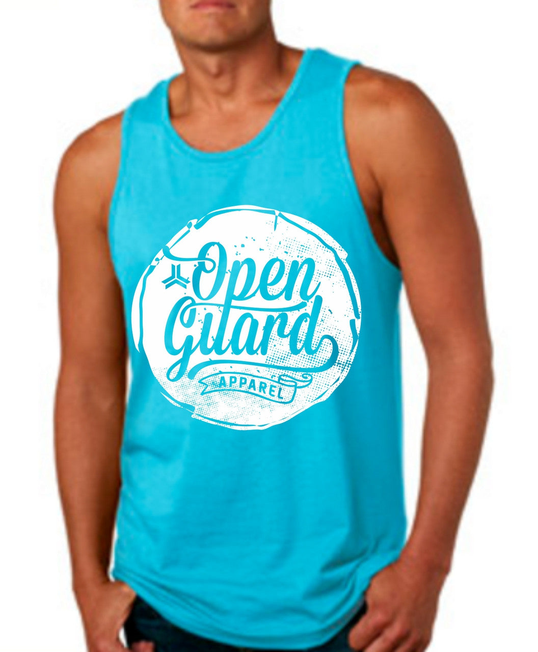 Open Guard Apparel Circle Flow Tank in Tahiti Blue and White Ink. Available at www.openguardapparel.com