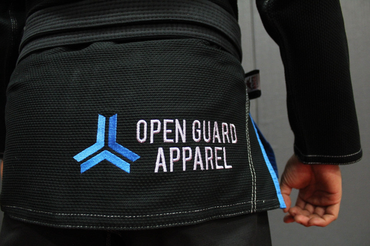 Open Guard Apparel Black Blizzard Gi now available in www.openguardapparel.com  Teal accents across the gi ready for the mats. 