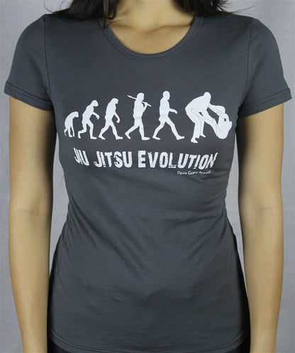 Jiu Jitsu Evolution T-shirt in Grey for Women. .  Open Guard Apparel. 