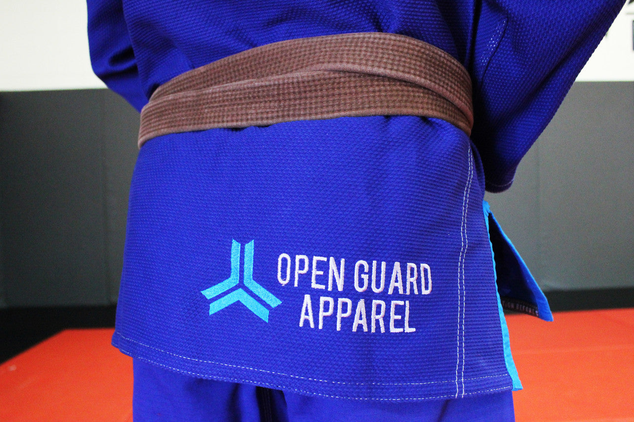 Royal Blue Open Guard Apparel Blizzard Gi.  Great for training or competition.  Teal accents across the gi.  Ultra Light Gi