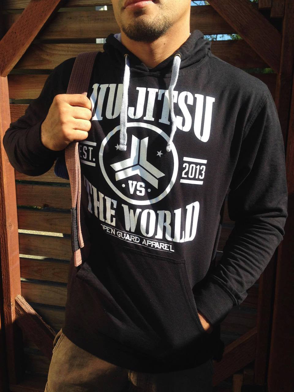 Open Guard Apparel Jiu jitsu vs the world hoodies.  From the fall collection.  Available at www.openguardapparel.com