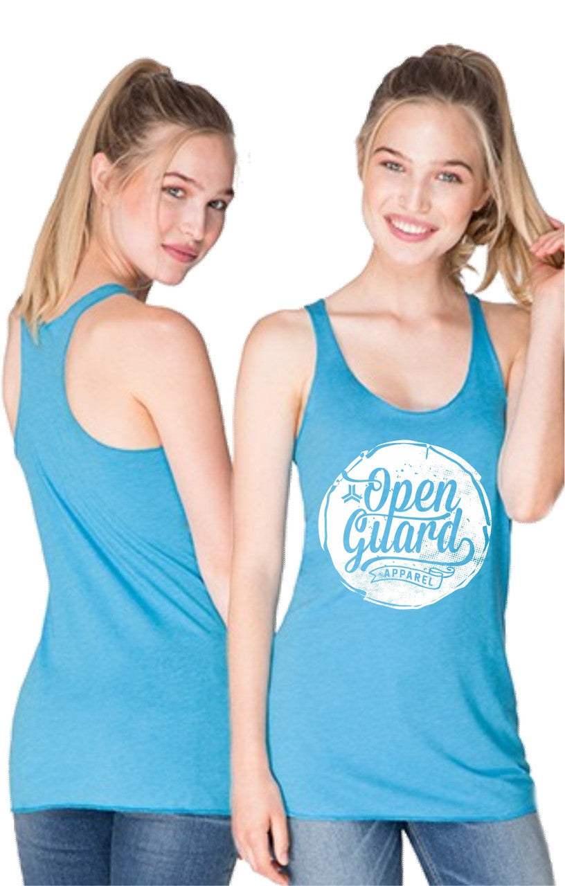 Girls Tank Open Guard Apparel Circle Flow Tank in Tahiti Blue and White Ink.  Available at www.openguardapparel.com