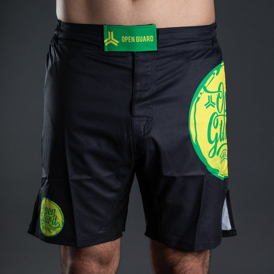 Flow Series BJJ Shorts Black/Green - Available on www.openguardapparel.com