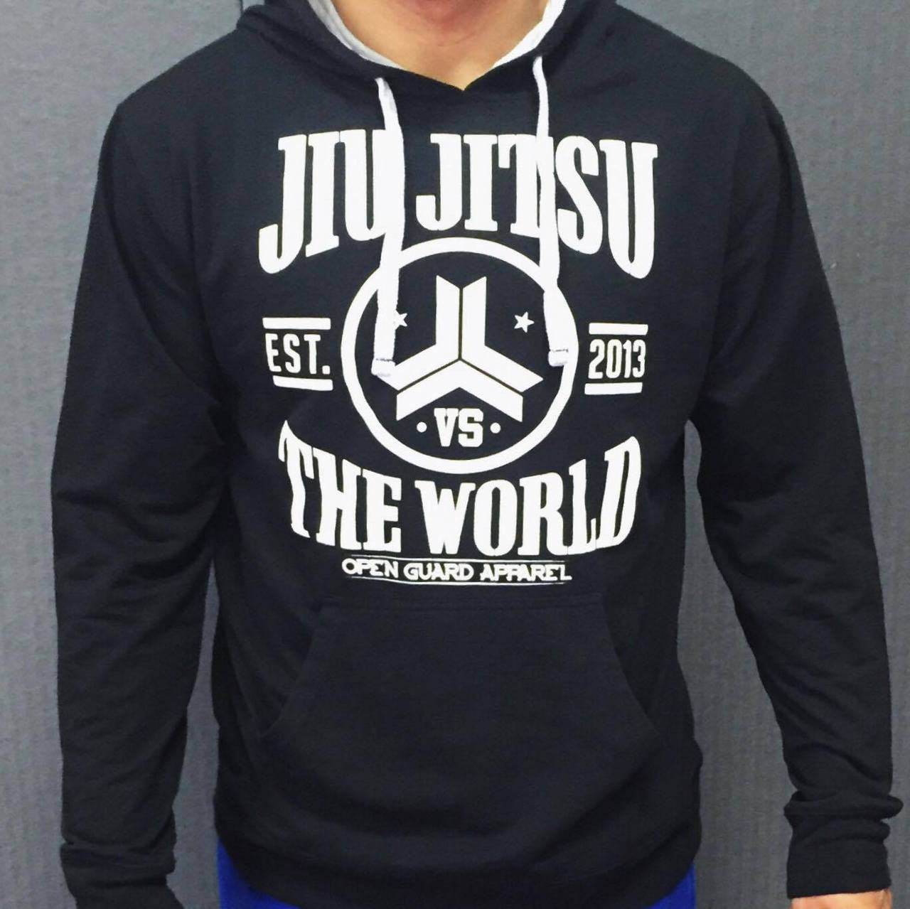 Open Guard Apparel Jiu jitsu vs the world hoodies.  From the fall collection.  Available at www.openguardapparel.com