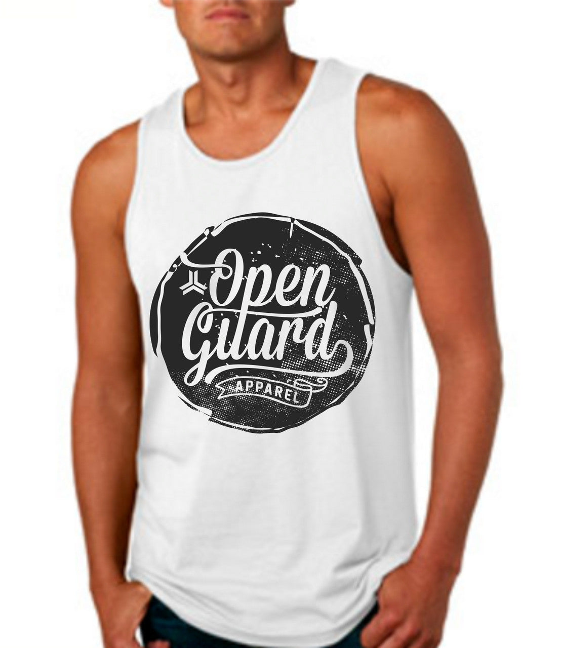 Open Guard Apparel Circle Flow Tank in White and Black Ink.  Available at www.openguardapparel.com