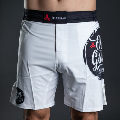 Flow Series BJJ Shorts White/Black - Available on www.openguardapparel.com