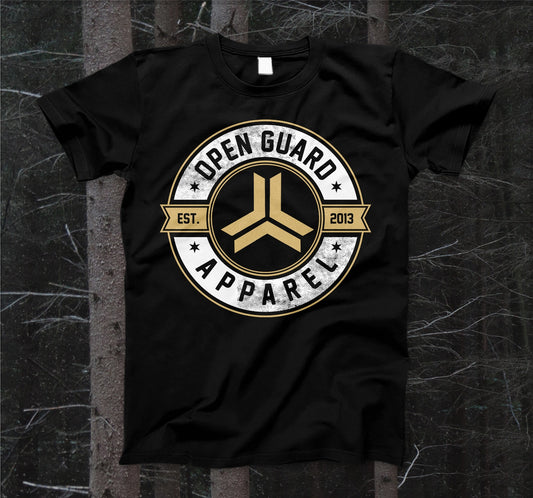 Black and Gold Open Guard Apparel Established T-Shirt