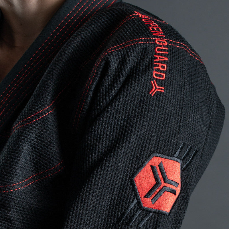 Flow Series Gi Black Shoulder Detail - Open Guard Apparel Black Flow Series Gi available at www.openguardapparel.com