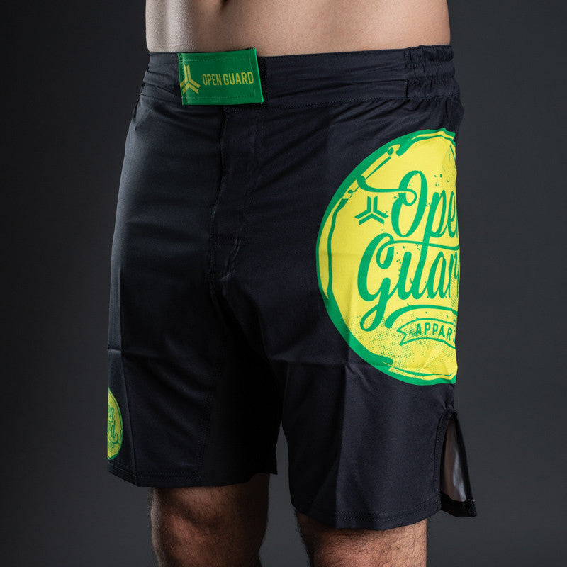 Flow Series BJJ Shorts Black/Green - Available on www.openguardapparel.com