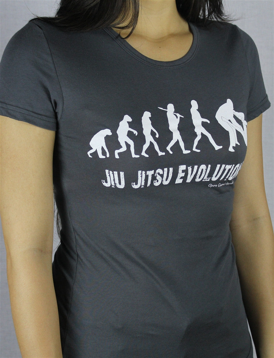 Jiu Jitsu Evolution T-shirt in Grey for Women. .  Open Guard Apparel. 