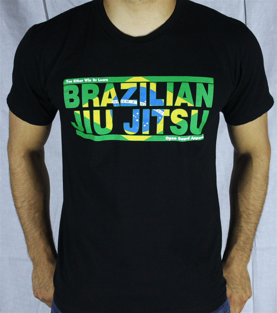 Brazilian Flag T-Shirt you either win or learn open guard apparel. 