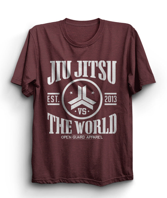 Open Guard Apparel Maroon Jiu Jitsu vs the world shirts