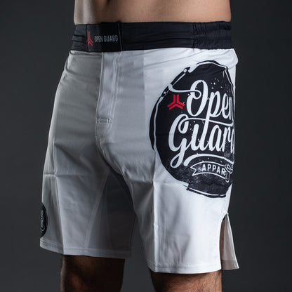 Flow Series BJJ Shorts White/Black - Available on www.openguardapparel.com